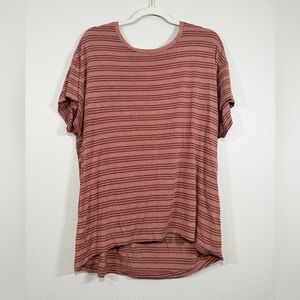 PrAna Shirt Vino Heather Pink Brown Stripe T-Shirt Slouch Top SOFT Women Large